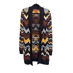 Missoni Womens Cardigan XL Brown Multicolor Preppy Chevron Pattern Boho Casual